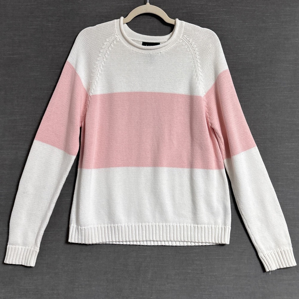 Vintage Lauren Ralph Lauren Sweater S Off White Pink Cotton Crewneck Preppy